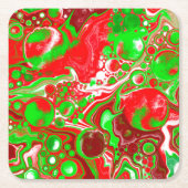 赤と緑のクリスマスの渦 スクエアペーパーコースター (正面)
