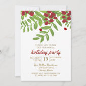 赤と緑のクリスマスの紅葉ホリデーパーティー 招待状 (正面)