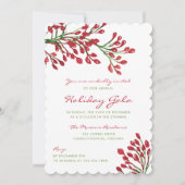 赤と緑のクリスマスの葉のホリデーガラ 招待状 (正面)
