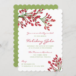 赤と緑のクリスマスの葉のホリデーガラ 招待状