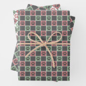 赤と緑のクリスマスをテーマにしたポーズプリントパターン ラッピングペーパーシート (インサイチュ)