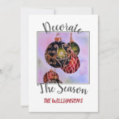 赤と緑のクリスマスオーナメントと写真 シーズンカード (正面)