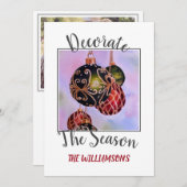 赤と緑のクリスマスオーナメントと写真 シーズンカード (正面/裏面)