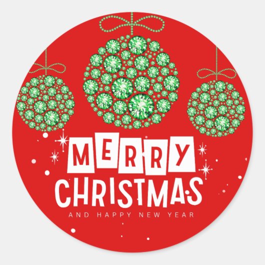 赤と緑のクリスマスオーナメントステッカー ラウンドシール (正面)