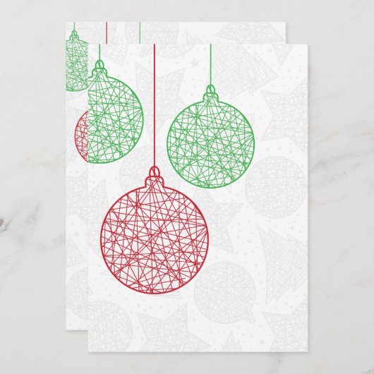 赤と緑のクリスマスオーナメントパーティー招待状 招待状 (正面/裏面)
