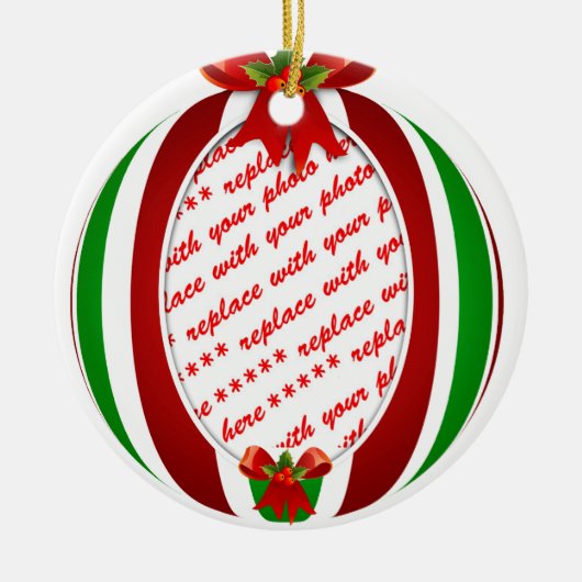 赤と緑のクリスマスオーナメントフォトフレーム セラミックオーナメント (正面)