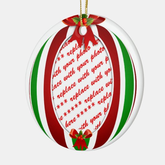 赤と緑のクリスマスオーナメントフォトフレーム セラミックオーナメント (左)