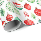 赤と緑のクリスマスオーナメント ラッピングペーパー (ロールコーナー)