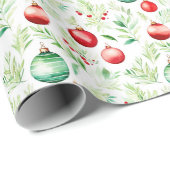 赤と緑のクリスマスオーナメント ラッピングペーパー (ロールコーナー)