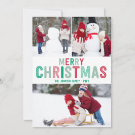 赤と緑のクリスマスカードと3枚の写真 シーズンカード