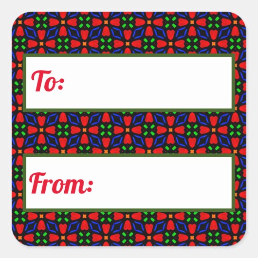 赤と緑のクリスマスギフトステッカー スクエアシール (正面)