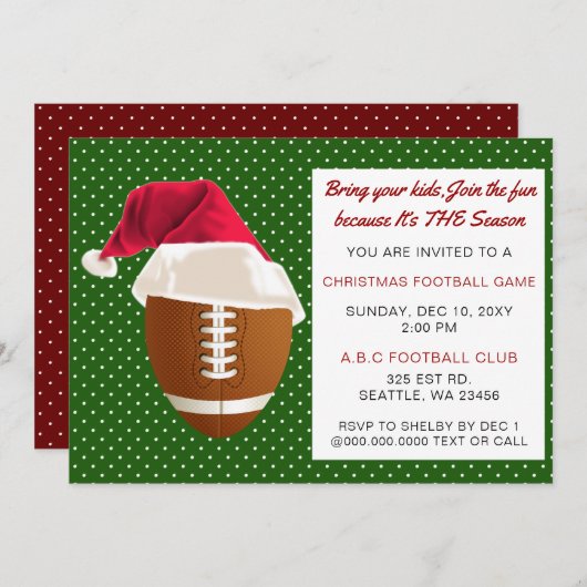 赤と緑のクリスマスサッカー大会 招待状 (正面/裏面)