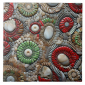 赤と緑のクリスマスサークルパターン タイル (正面)