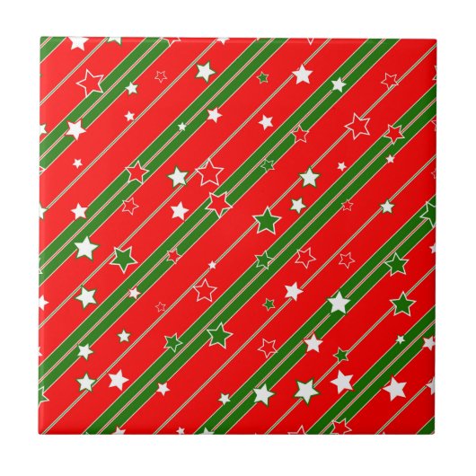赤と緑のクリスマススターパターン タイル (正面)