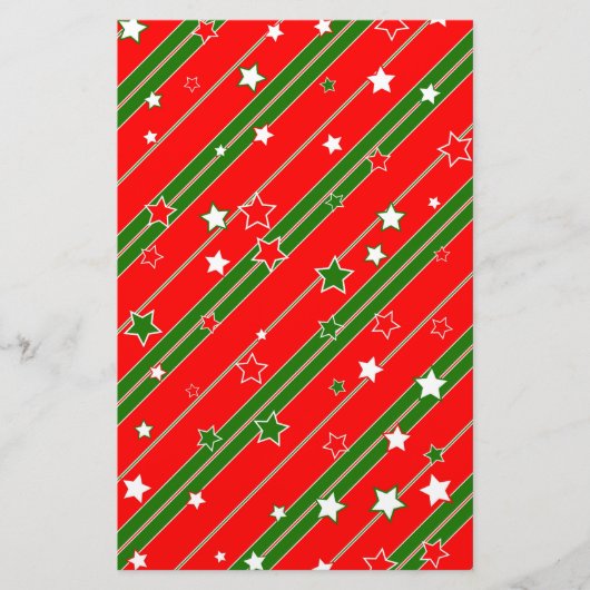 赤と緑のクリスマススターパターン 便箋 (正面)