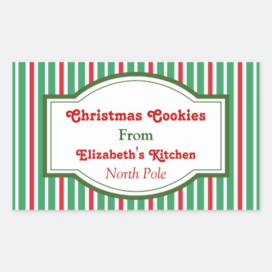赤と緑のクリスマスステッカー 長方形シール (正面)