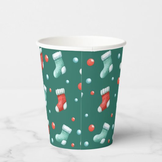 赤と緑のクリスマスストッキング紙カップ 紙コップ (右)