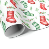 赤と緑のクリスマスストッキング ラッピングペーパー (ロールコーナー)