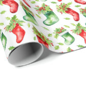 赤と緑のクリスマスストッキング ラッピングペーパー (ロールコーナー)