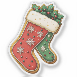 赤と緑のクリスマスストッキングCookie シール