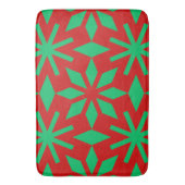 赤と緑のクリスマススノーフレークパターン バスマット (正面縦)