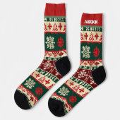 赤と緑のクリスマスソックス（名前あり） ソックス (左)