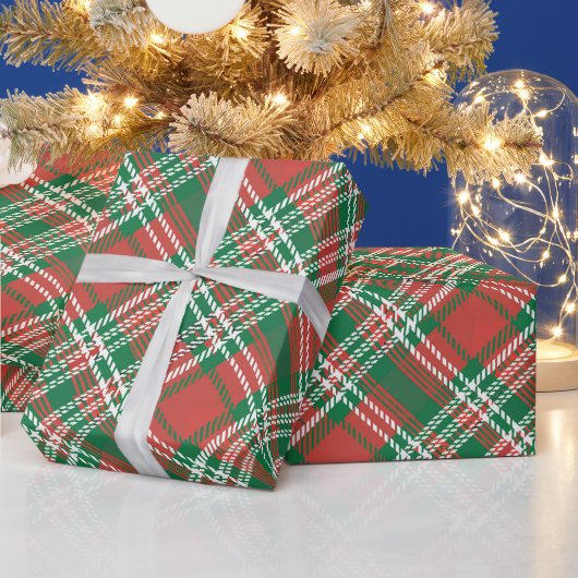 赤と緑のクリスマスタータンチェック格子模様 ラッピングペーパー (クリスマス)