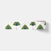 赤と緑のクリスマスツリーの孔雀模様 サテンリボン (正面)