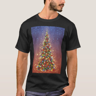 赤と緑のクリスマスツリー絵を描の Tシャツ