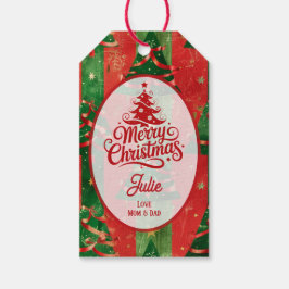赤と緑のクリスマスツリー ギフトタグ