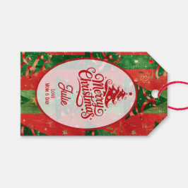 赤と緑のクリスマスツリー ギフトタグ