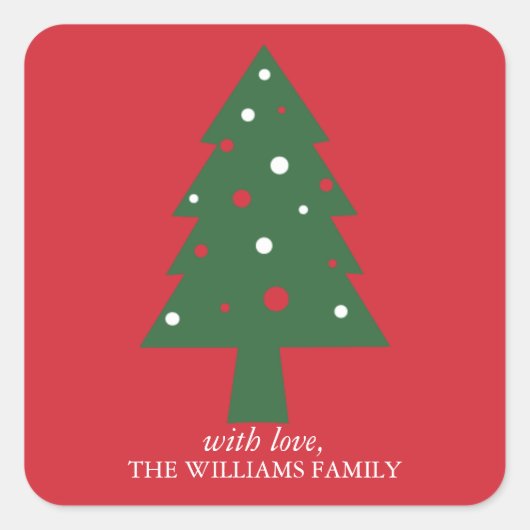 赤と緑のクリスマスツリー スクエアシール (正面)