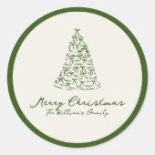 赤と緑のクリスマスツリー ラウンドシール (正面)