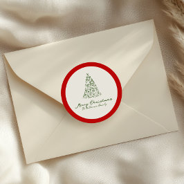 赤と緑のクリスマスツリー ラウンドシール