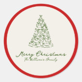 赤と緑のクリスマスツリー ラウンドシール (正面)