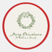 赤と緑のクリスマスツリー ラウンドシール (正面)