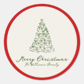 赤と緑のクリスマスツリー ラウンドシール (正面)