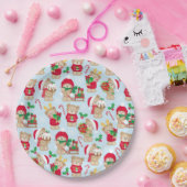 赤と緑のクリスマステディベア ペーパープレート (パーティー)