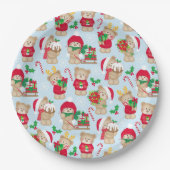 赤と緑のクリスマステディベア ペーパープレート (正面)