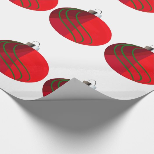 赤と緑のクリスマスバルブの包装紙 ラッピングペーパー (角)