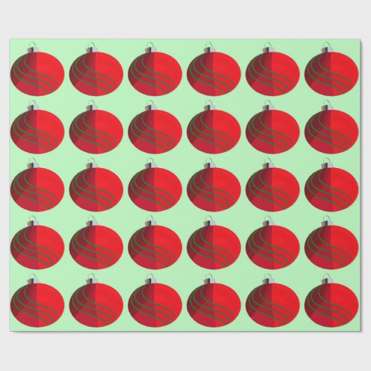 赤と緑のクリスマスバルブの包装紙 ラッピングペーパー (フラット)