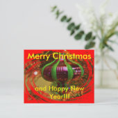 赤と緑のクリスマスバルブクリスマスポストカード シーズンポストカード (スタンド正面)