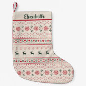 赤と緑のクリスマスパターンパーソナライズされた名 スモールクリスマスストッキング (正面)