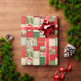 赤と緑のクリスマスパッチワーク ラッピングペーパー