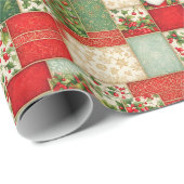 赤と緑のクリスマスパッチワーク ラッピングペーパー (ロールコーナー)