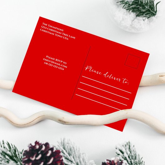 赤と緑のクリスマスパーティーストッキング シーズンポストカード