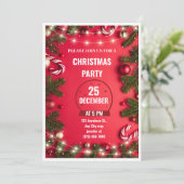 赤と緑のクリスマスパーティー招待状のフライヤー 招待状 (スタンド正面)