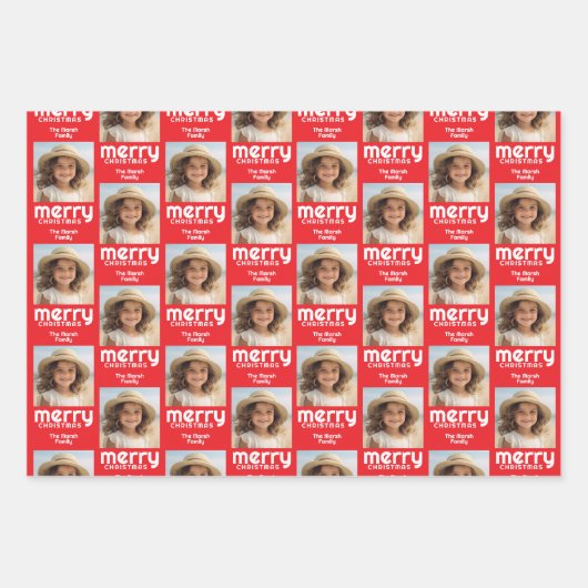 赤と緑のクリスマスフォトとタイプお洒落付き ラッピングペーパーシート (正面2)