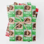 赤と緑のクリスマスフォトとタイプお洒落付き ラッピングペーパーシート (インサイチュ)