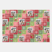 赤と緑のクリスマスフォトとタイプお洒落付き ラッピングペーパーシート (正面)